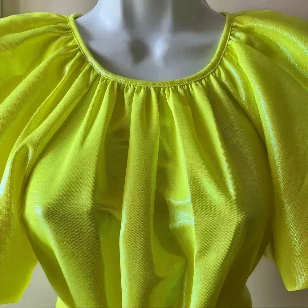 NEW Christopher John Rogers Target Neon Yellow Iridescent Belted Midi Dress XXS - Picture 4 of 15